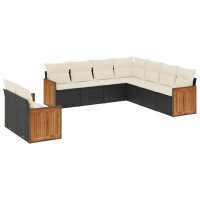 vidaXL 9-tlg. Garten-Sofagarnitur mit Kissen Schwarz Poly Rattan