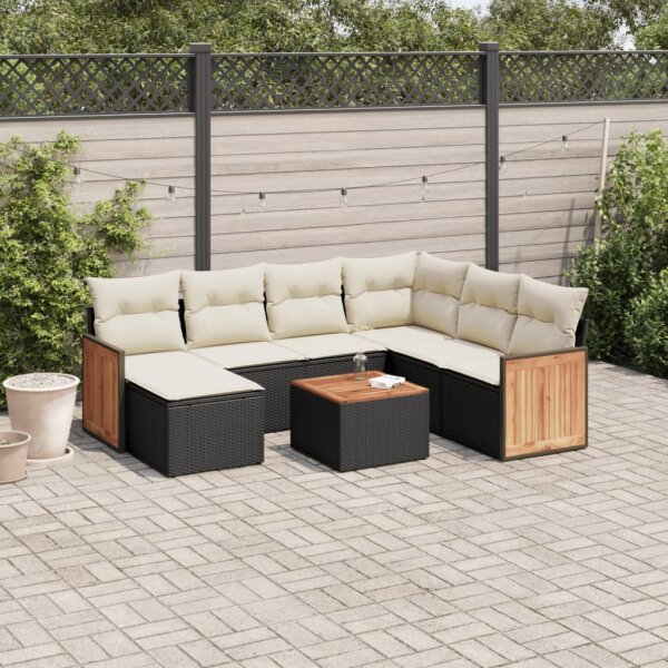 vidaXL 8-tlg. Garten-Sofagarnitur mit Kissen Schwarz Poly Rattan