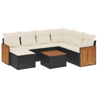 vidaXL 8-tlg. Garten-Sofagarnitur mit Kissen Schwarz Poly Rattan