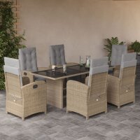 vidaXL 7-tlg. Garten-Essgruppe mit Kissen Beige Poly Rattan