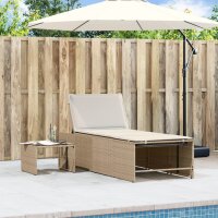 vidaXL Sonnenliegen 2 Stk. mit Tisch Beige Poly Rattan