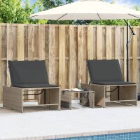 vidaXL Sonnenliegen 2 Stk. mit Tisch Grau Poly Rattan