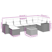 vidaXL 8-tlg. Garten-Sofagarnitur mit Kissen Schwarz Poly Rattan