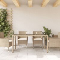 vidaXL Gartentisch mit Glasplatte Beige 150x90x75 cm Poly Rattan