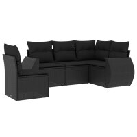 vidaXL 5-tlg. Garten-Sofagarnitur mit Kissen Schwarz Poly Rattan