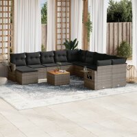 vidaXL 12-tlg. Garten-Sofagarnitur mit Kissen Grau Poly...