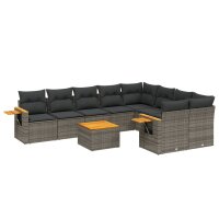 vidaXL 10-tlg. Garten-Sofagarnitur mit Kissen Grau Poly...