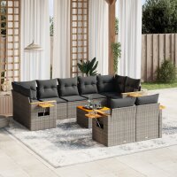 vidaXL 10-tlg. Garten-Sofagarnitur mit Kissen Grau Poly...