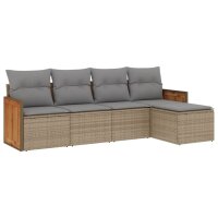 vidaXL 5-tlg. Garten-Sofagarnitur mit Kissen Beige Poly Rattan