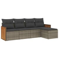 vidaXL 5-tlg. Garten-Sofagarnitur mit Kissen Grau Poly Rattan