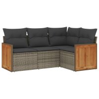 vidaXL 4-tlg. Garten-Sofagarnitur mit Kissen Grau Poly Rattan