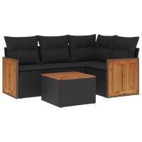 vidaXL 5-tlg. Garten-Sofagarnitur mit Kissen Schwarz Poly Rattan