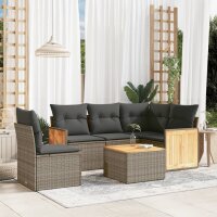 vidaXL 6-tlg. Garten-Sofagarnitur mit Kissen Grau Poly Rattan