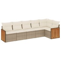 vidaXL 6-tlg. Garten-Sofagarnitur mit Kissen Beige Poly Rattan