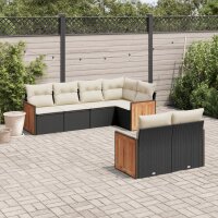 vidaXL 7-tlg. Garten-Sofagarnitur mit Kissen Schwarz Poly Rattan