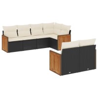 vidaXL 7-tlg. Garten-Sofagarnitur mit Kissen Schwarz Poly Rattan