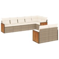 vidaXL 8-tlg. Garten-Sofagarnitur mit Kissen Beige Poly Rattan