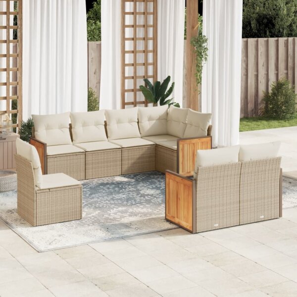 vidaXL 8-tlg. Garten-Sofagarnitur mit Kissen Beige Poly Rattan