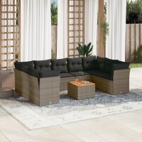 vidaXL 10-tlg. Garten-Sofagarnitur mit Kissen Grau Poly Rattan