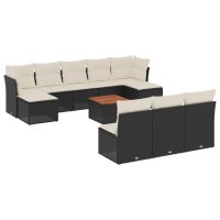 vidaXL 11-tlg. Garten-Sofagarnitur mit Kissen Schwarz Poly Rattan