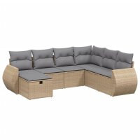 vidaXL 7-tlg. Garten-Sofagarnitur mit Kissen Beige Poly Rattan