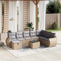 vidaXL 9-tlg. Garten-Sofagarnitur mit Kissen Beige Poly Rattan