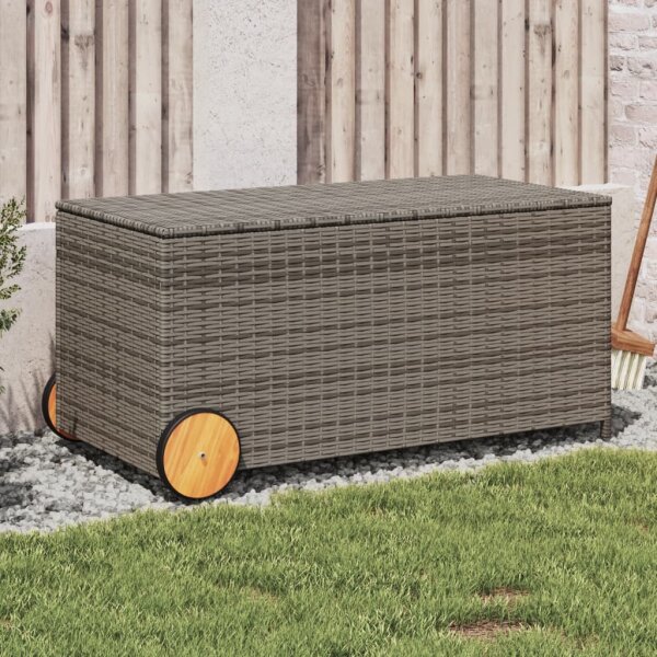 vidaXL Gartentruhe mit Rollen Grau 190L Poly Rattan