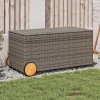 vidaXL Gartentruhe mit Rollen Grau 190L Poly Rattan