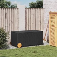 vidaXL Gartentruhe mit Rollen Schwarz 190L Poly Rattan