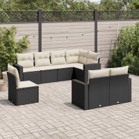 vidaXL 8-tlg. Garten-Sofagarnitur mit Kissen Schwarz Poly Rattan