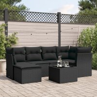 vidaXL 7-tlg. Garten-Sofagarnitur mit Kissen Schwarz Poly Rattan