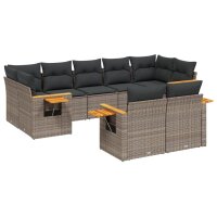 vidaXL 9-tlg. Garten-Sofagarnitur mit Kissen Grau Poly Rattan