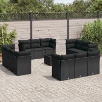 vidaXL 13-tlg. Garten-Sofagarnitur mit Kissen Schwarz Poly Rattan