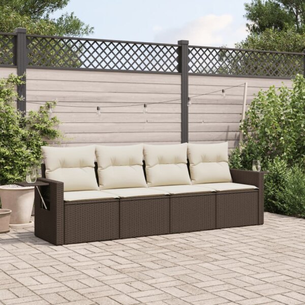 vidaXL 4-tlg. Garten-Sofagarnitur mit Kissen Braun Poly Rattan