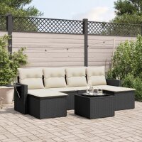 vidaXL 7-tlg. Garten-Sofagarnitur mit Kissen Schwarz Poly Rattan