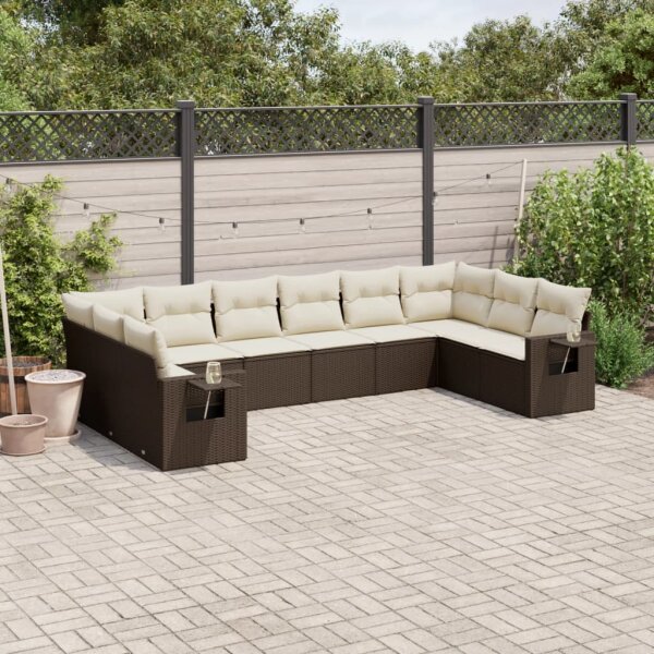 vidaXL 10-tlg. Garten-Sofagarnitur mit Kissen Braun Poly Rattan