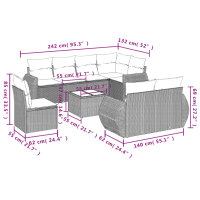 vidaXL 9-tlg. Garten-Sofagarnitur mit Kissen Schwarz Poly Rattan