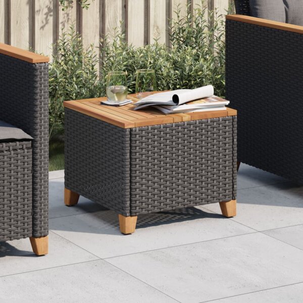 vidaXL Gartentisch Schwarz 45x45x37 cm Poly Rattan Akazienholz