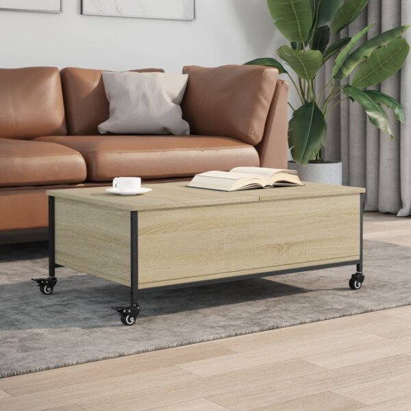 vidaXL Couchtisch mit Rollen Sonoma-Eiche 91x55x34 cm Holzwerkstoff