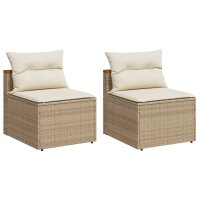 vidaXL Gartensofas ohne Armlehnen mit Kissen 2 Stk. Beige Poly Rattan