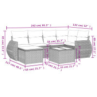 vidaXL 7-tlg. Garten-Sofagarnitur mit Kissen Schwarz Poly Rattan