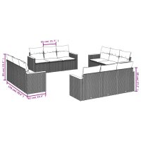 vidaXL 12-tlg. Garten-Sofagarnitur mit Kissen Schwarz Poly Rattan