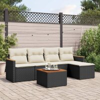 vidaXL 6-tlg. Garten-Sofagarnitur mit Kissen Schwarz Poly Rattan