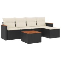 vidaXL 6-tlg. Garten-Sofagarnitur mit Kissen Schwarz Poly Rattan