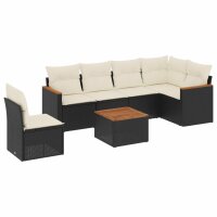 vidaXL 7-tlg. Garten-Sofagarnitur mit Kissen Schwarz Poly Rattan