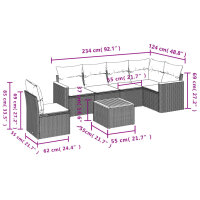 vidaXL 7-tlg. Garten-Sofagarnitur mit Kissen Schwarz Poly Rattan