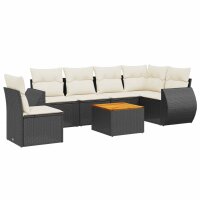 vidaXL 7-tlg. Garten-Sofagarnitur mit Kissen Schwarz Poly Rattan