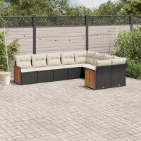 vidaXL 9-tlg. Garten-Sofagarnitur mit Kissen Schwarz Poly Rattan