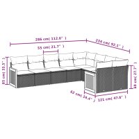 vidaXL 9-tlg. Garten-Sofagarnitur mit Kissen Schwarz Poly Rattan