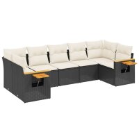 vidaXL 7-tlg. Garten-Sofagarnitur mit Kissen Schwarz Poly Rattan